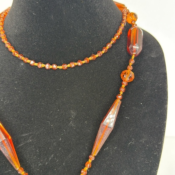 Antique 1870s to early 1900s Amber beaded hand knotted Necklace with Tassels A5 - Picture 3 of 9